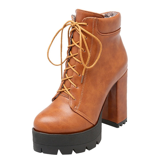 Round Toe Ankle Boots. Women's Lace-Up Winter Shoes. WickedYo