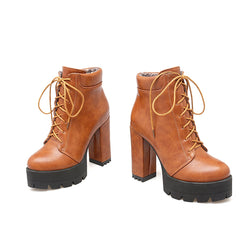 Round Toe Ankle Boots. Women's Lace-Up Winter Shoes. WickedYo
