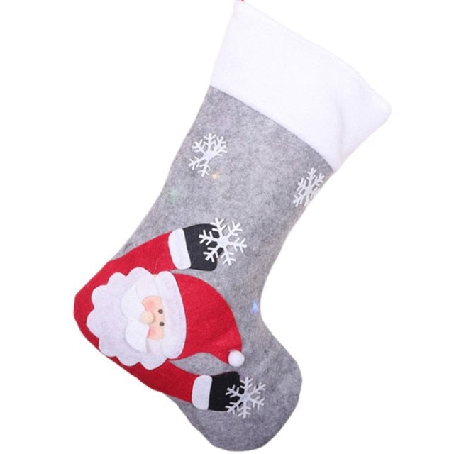 Christmas Stockings- with LED Lights. Snowman, Santa Claus Design. X'mas Socks- Grey, White, Red. WickedYo.