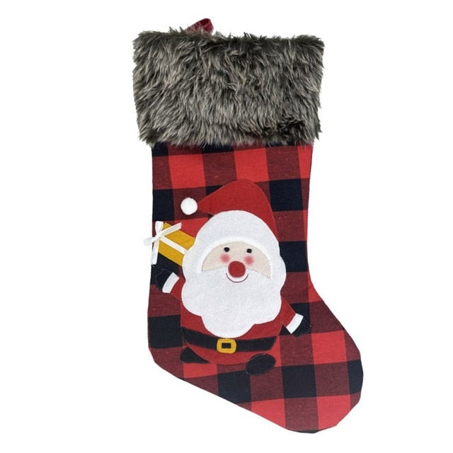 New Christmas Stocking- Plaid. Red & Black Checks. Faux Fur Trim and Tartan Design. 18.7": 2Pack, 3Pack, 4Pack. WickedYo.