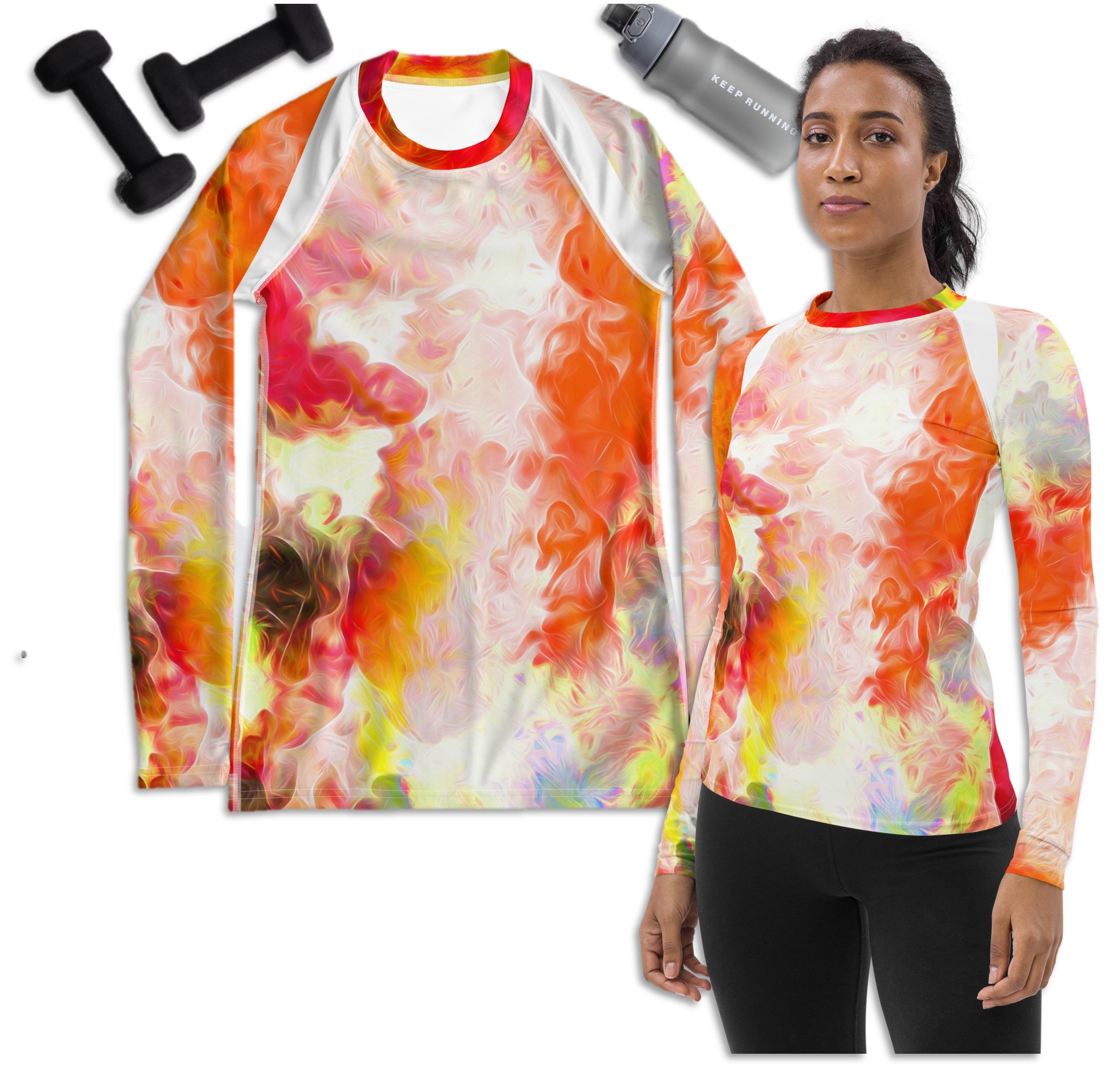 Bright, Cheerful Activewear Top- Long Sleeve Rash Guard. Sporty Running Gear. Streetwear. WickedYo.