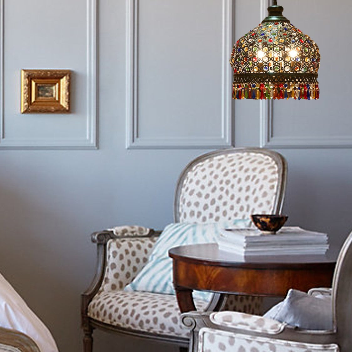 Stained Glass Look Pendant Lamp. Retro Chic Dining Room Light. Bar Area Hanging Lamp. WickedYo