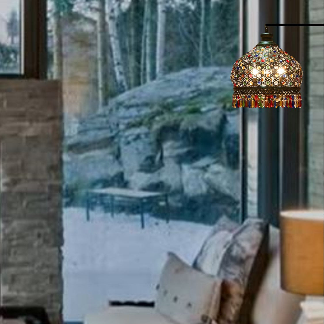 Stained Glass Look Pendant Lamp. Retro Chic Dining Room Light. Bar Area Hanging Lamp. WickedYo