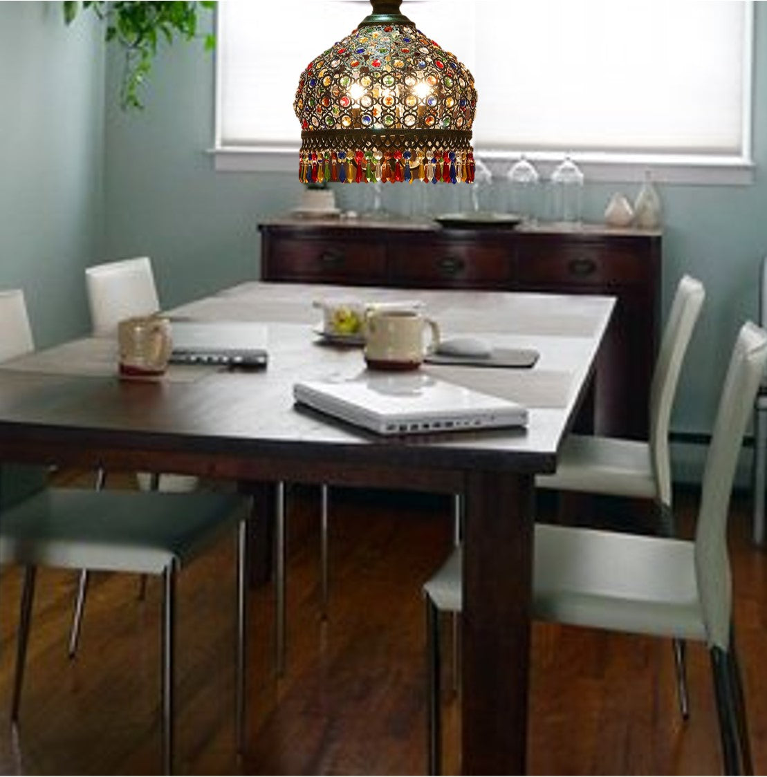 Stained Glass Look Pendant Lamp. Retro Chic Dining Room Light. Bar Area Hanging Lamp. WickedYo