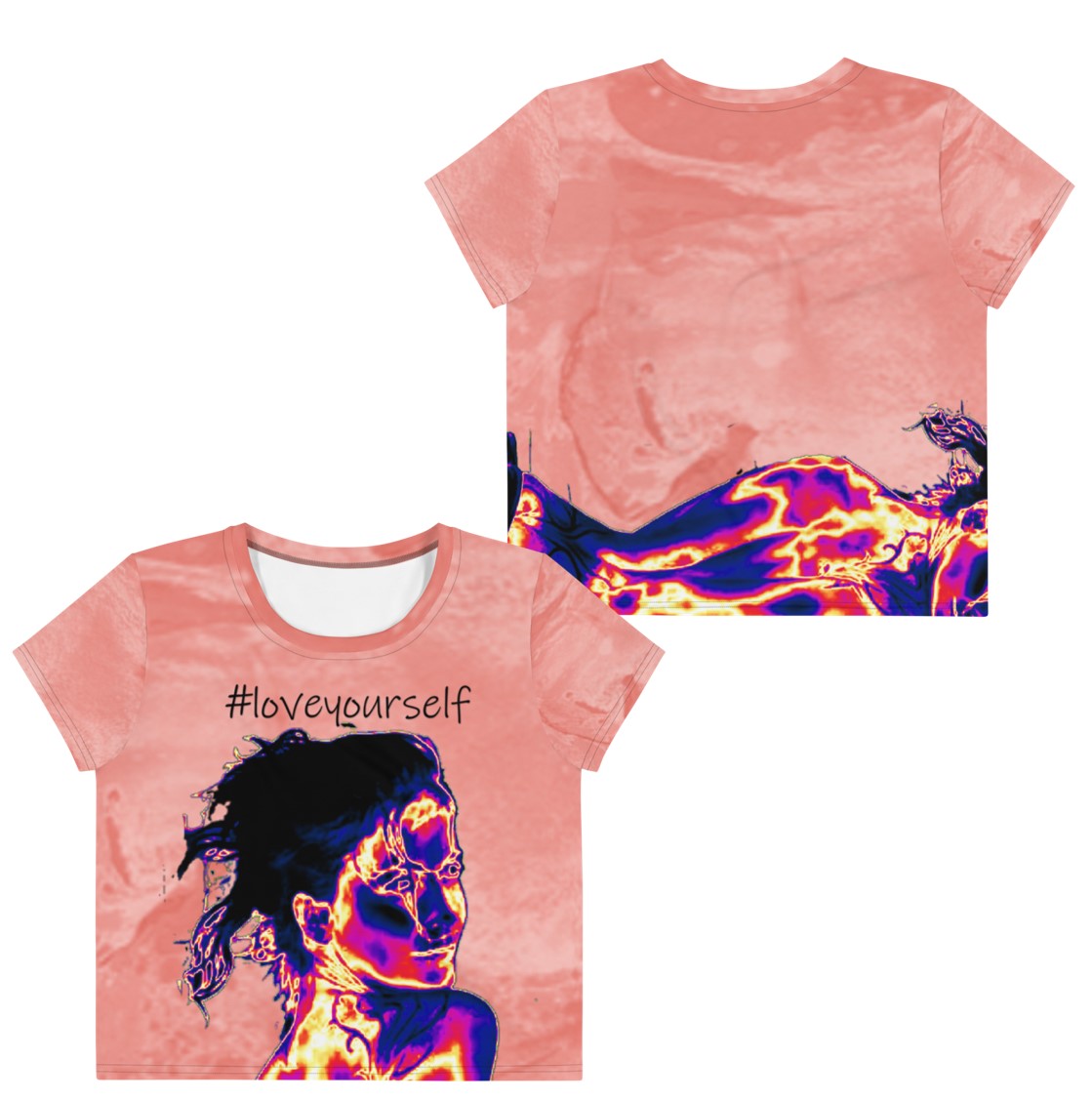 women_s-commute-top-crop-top-coral-pink-marble-_loveyourself-wickedyo 1 hashtag-art-wkdart