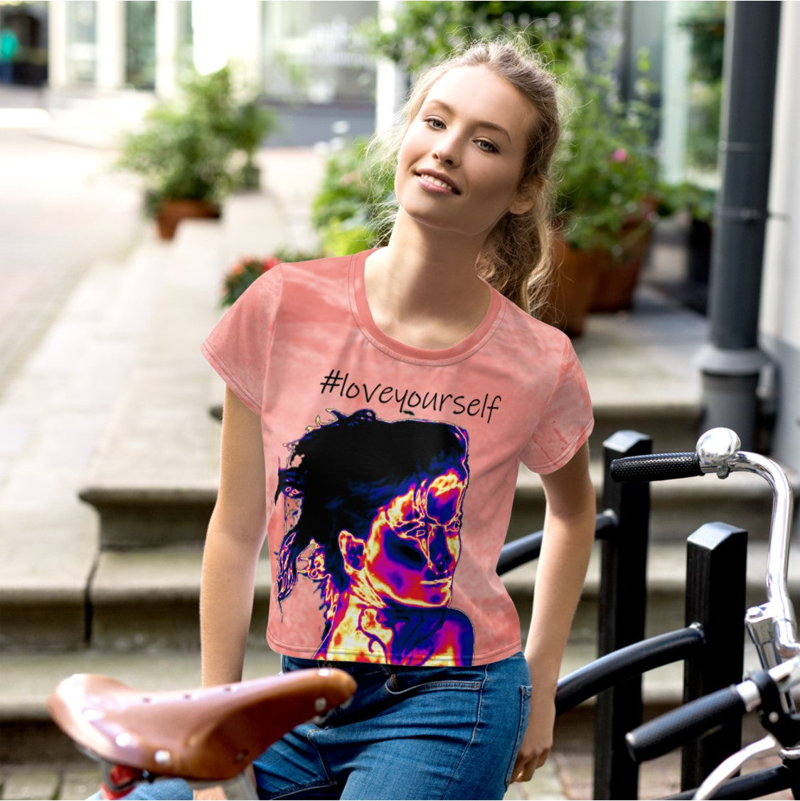 women_s-commute-top-crop-top-coral-pink-marble-_loveyourself-wickedyo 2 hashtag-art-wkdart