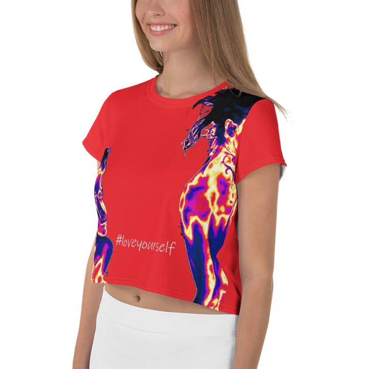 Turquoise Blue Girls'  Round Neck Crop Tee. #loveyourself. Gym wear Cropped Top. WickedYo.