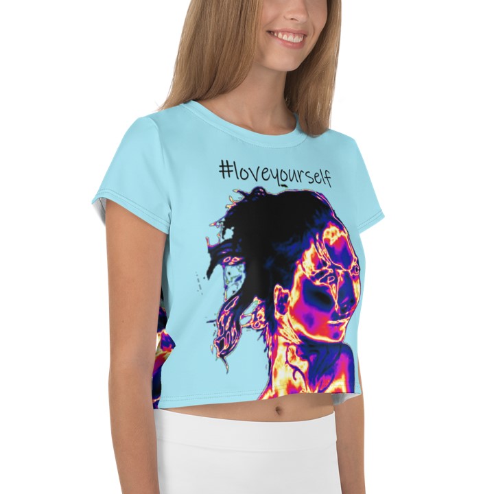 Turquoise Blue Girls'  Round Neck Crop Tee. #loveyourself. Gym wear Cropped Top. WickedYo.