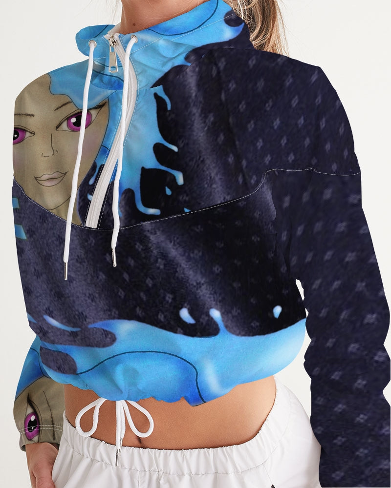 Cropped Windbreaker for the Gym or Run. Streetwear. Gymwear Top- Cosmic Aqua. WickedYo.