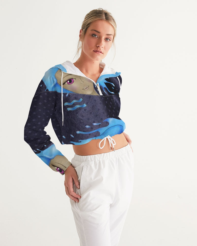 Cropped Windbreaker for the Gym or Run. Streetwear. Gymwear Top- Cosmic Aqua. WickedYo.