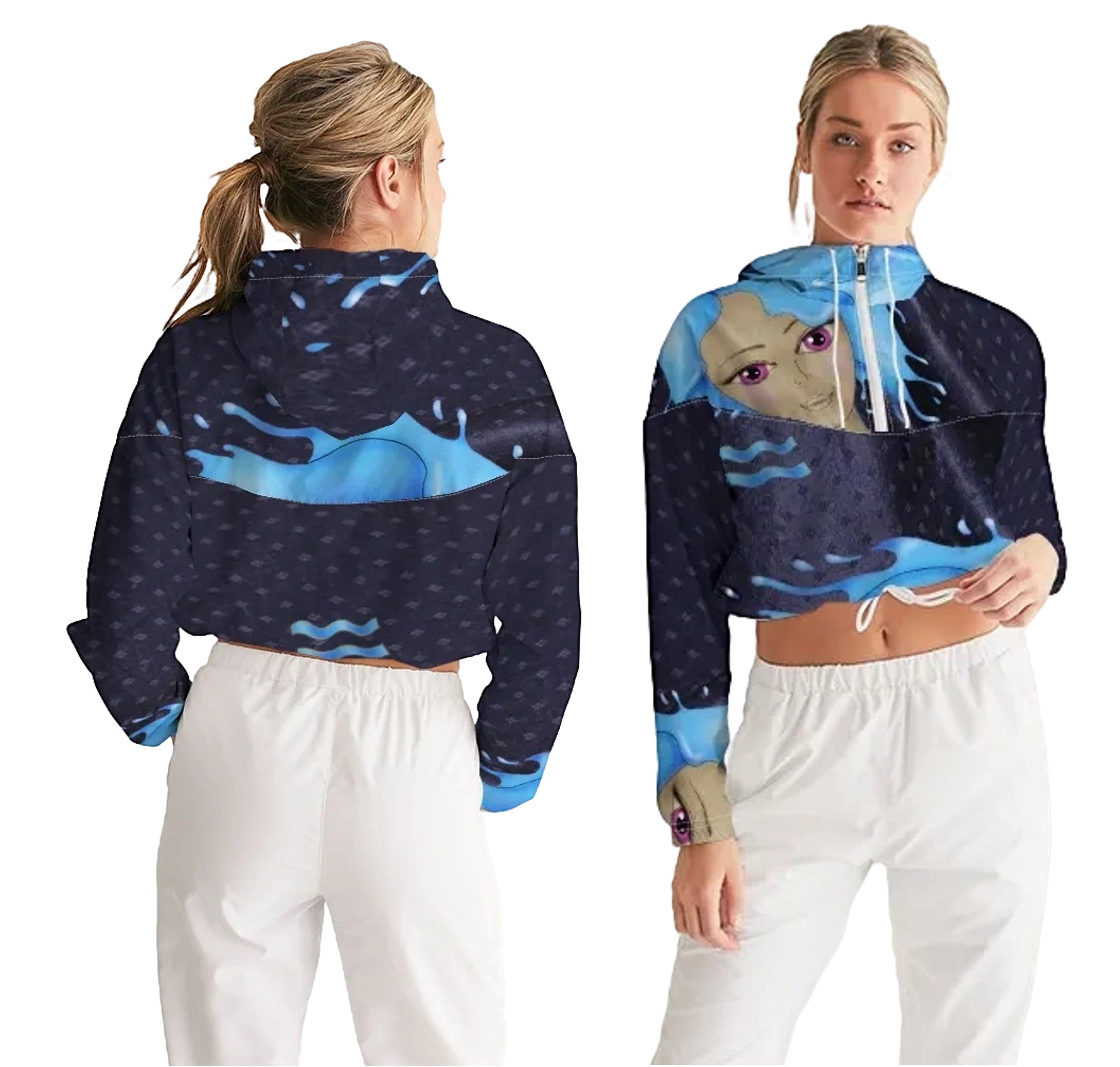 Cropped Windbreaker for the Gym or Run. Streetwear. Gymwear Top- Cosmic Aqua. WickedYo.