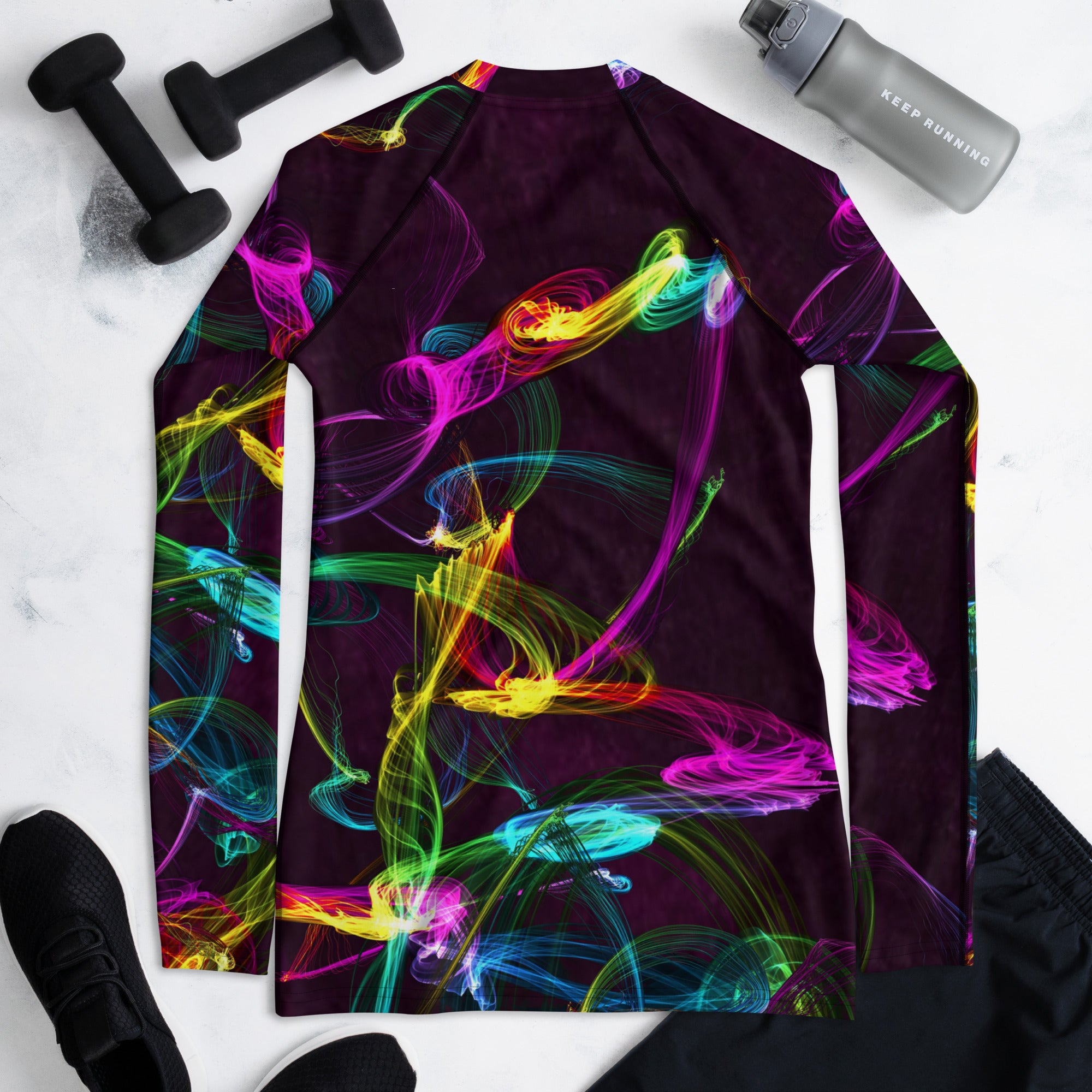 Gym or Workout Top. Activewear Long Sleeve Rashguard. Sporty Running Top. Streetwear. "Strobes" by WickedYo.