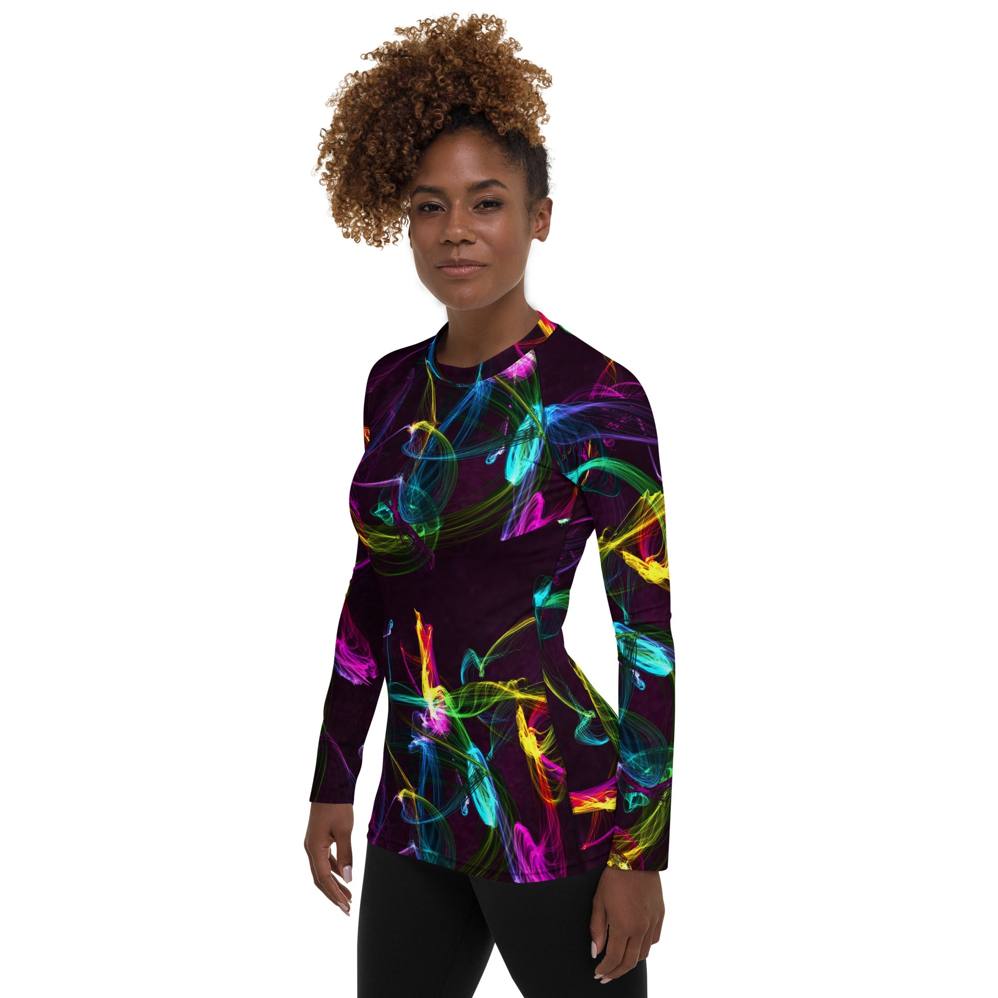 Gym or Workout Top. Activewear Long Sleeve Rashguard. Sporty Running Top. Streetwear. "Strobes" by WickedYo.