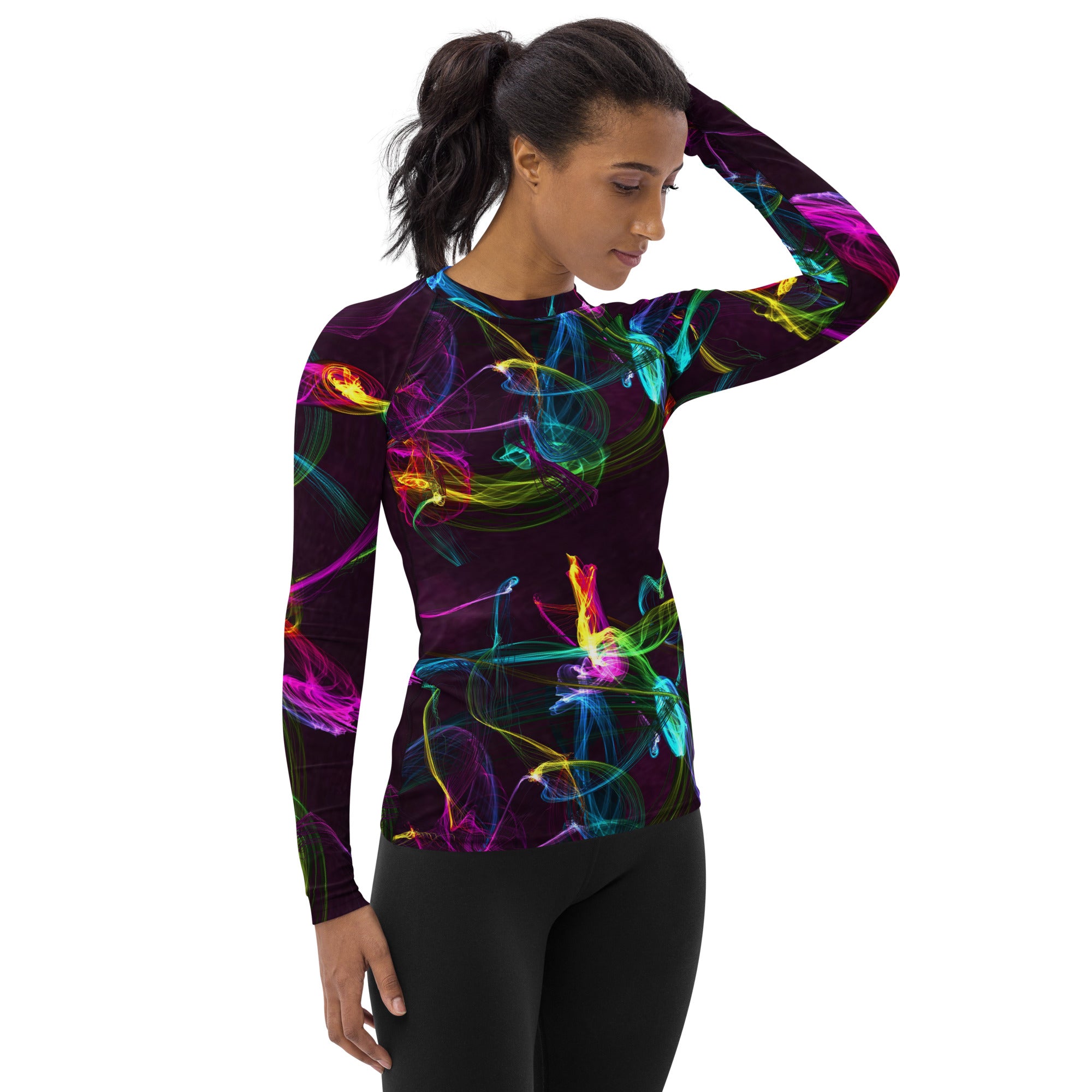 Gym or Workout Top. Activewear Long Sleeve Rashguard. Sporty Running Top. Streetwear. "Strobes" by WickedYo.