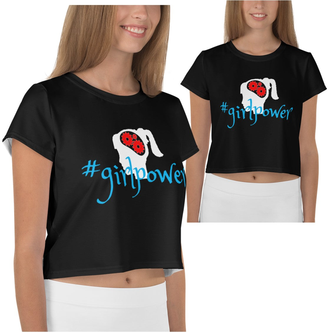 Army Green #girlpower Cropped Tees. Girls' Hashtag Art Crop Top. WickedYo.