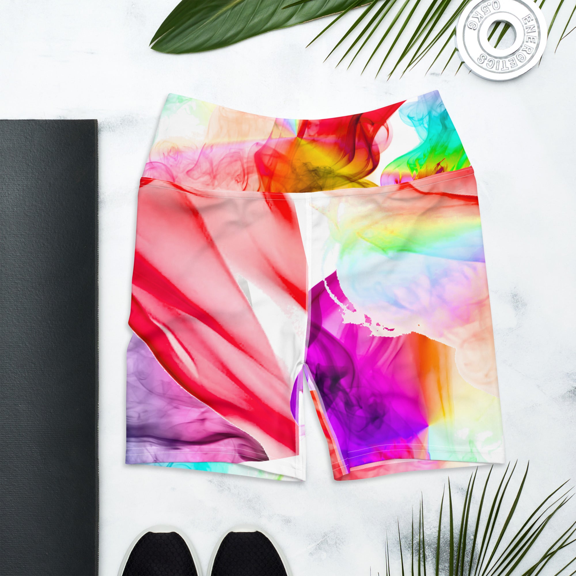 Yoga Shorts. High Waist Gym Shorts. "Colorfall"  Workout Shorts. WickedYo.